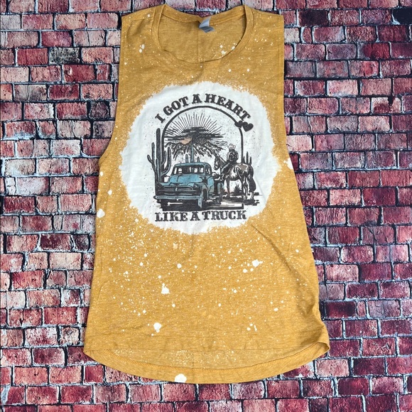 Next Level Apparel Tops - Next Level Apparel Mustard Speckled Tee I Got A Heart Like A Truck